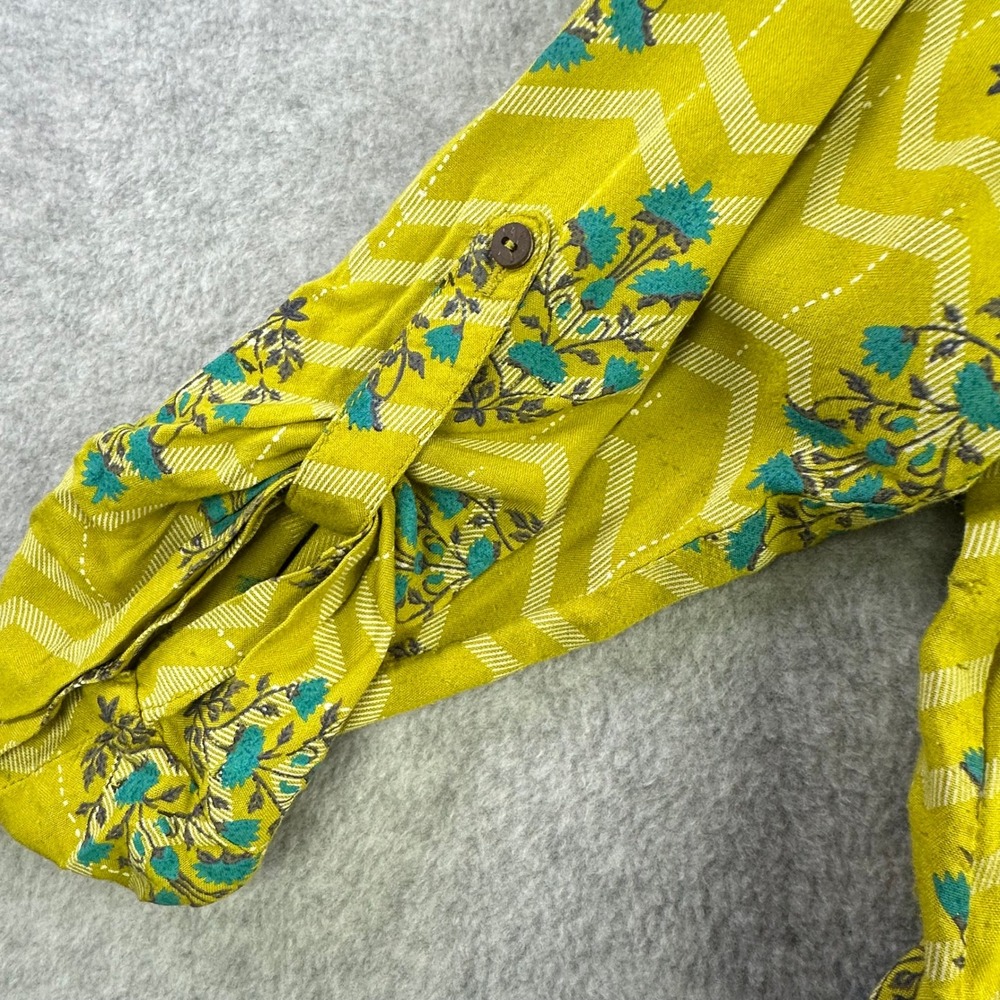 Avaasa Yellow Floral Chevron Kurti Tunic Dress XXL Lagenlook Roll Sleeve Boho - Picture 12 of 16